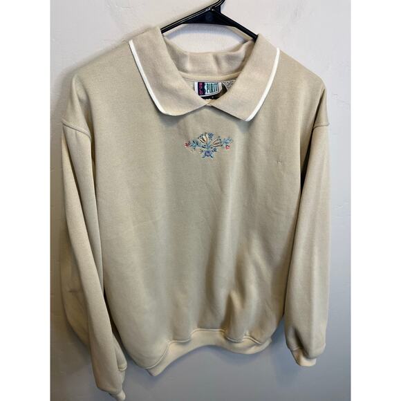 90's Vintage Bolo Spirit Beige Cottagecore Embroidered Floral Sweatshirt Medium - Picture 4 of 9